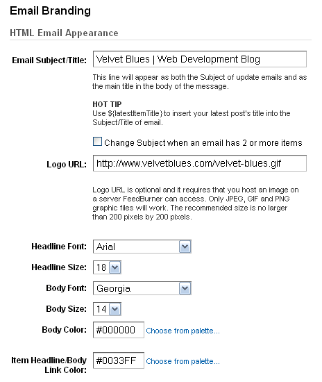 FeedBurner Email Branding